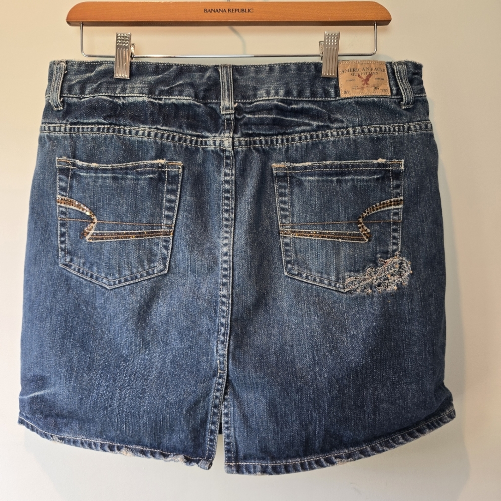 American Eagle Y2K Vintage Sequined Denim Mini Jean Skirt 14 - Picture 2 of 9